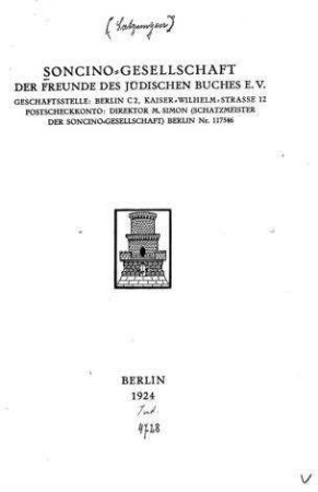 Soncino-Gesellschaft der Freunde des jüdischen Buches [Satzungen]