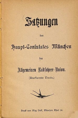 Satzungen des Haupt-Consulates München der Allgemeinen Radfahrer-Union