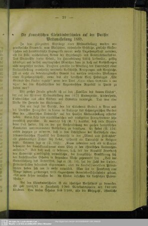 Die französischen Klinkinderschulen auf der Pariser Weltausstellung 1889
