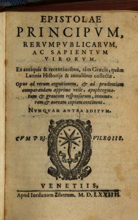 Epistolae Regum, principum ... ac sapientum virorum