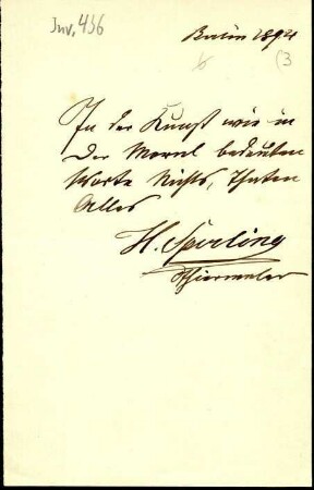 5-10-19-10.0000: Sperling, Heinrich, Tiermaler; diverse Schreiben ff.: Motto für das Lexikon der lebenden Künstler