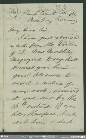 Eigenh. Brief von Abraham Hayward an August Wilhelm von Schlegel, London, ohne Datumsangabe