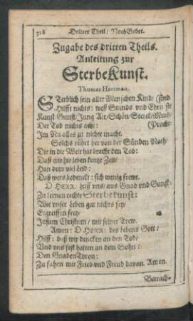 Zugabe des dritten Theils. Anleitung zur SterbeKunst.