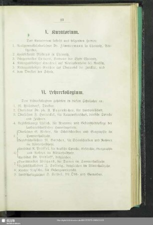 VI. Lehrerkollegium