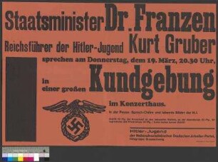 Plakat der Hitlerjugend (NSDAP) zu einer öffentlichen Kundgebung am 19. März 1931 in Braunschweig