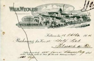 Rechnungsformular der Essig-Fabrik Wilhelm Wecker mit Firmenansicht [Christophstraße 17]