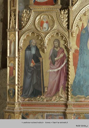 Altar : Linker Flügel mit den Heiligen Antonius Abbas, Johannes der Täufer und dem Erzengel Gabriel