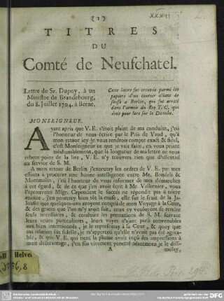 Titres Du Comté de Neufchatel