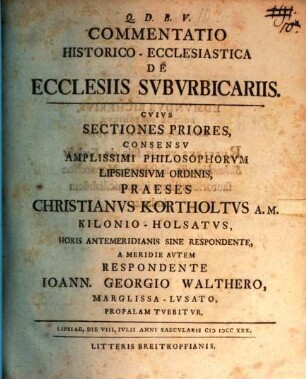 Commentatio Historico-Ecclesiastica De Ecclesiis Suburbicariis