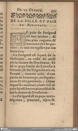 De La Ville Et Pais De Perigueux
