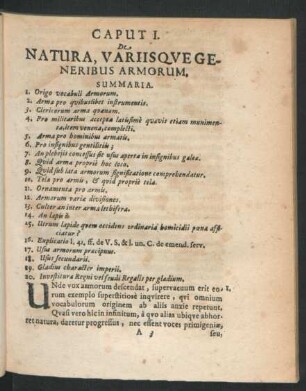 Caput I. De Natura, Variisque Generibus Armorum.