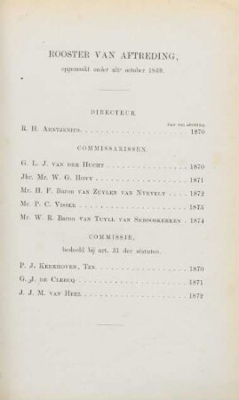 Rooster van aftreding, opgemaakt onder ult° october 1869