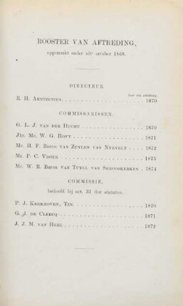 Rooster van aftreding, opgemaakt onder ult° october 1869