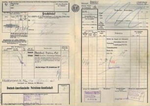 Frachtbrief der Deutsch-Amerikanischen Petroleum-Gesellschaft für den Bahntransport von Heilbronn nach Jagstfeld