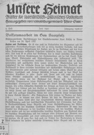 Volkstumsarbeit im Gau Saarpfalz.