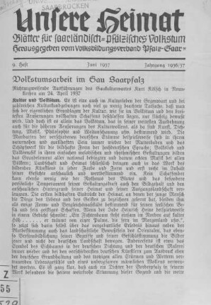Volkstumsarbeit im Gau Saarpfalz.