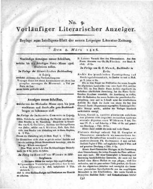 Vorläufige Anzeigen neuer Schriften, welche bis zur künftigen Oster-Messe 1806. erscheinen sollen.