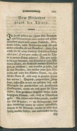 Vom Mitleiden gegen die Thiere.