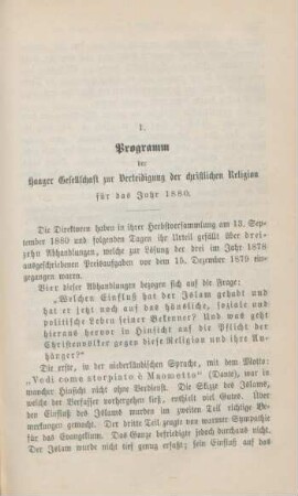 359-367 Programm der Haager Gesellschaft zur Verteidigung der christlichen Religion für das Jahr 1880