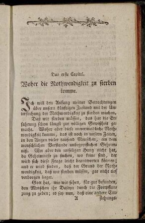 Das erste Capitel. Woher die Nothwendigkeit zu sterben komme.