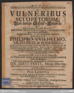 Dissertatio Chirurgico-Medica Inauguralis De Vulneribus Sclopetorum, Von denen Schuß-Wunden