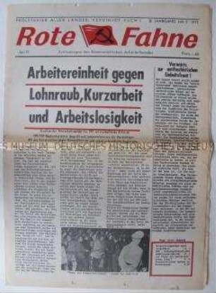 Linksradikale Monatszeitung "Rote Fahne" u.a. zu Kurzarbeit und Arbeitslosigkeit