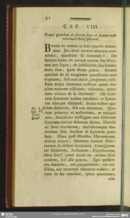 Cap. VIII. Pauca quaedam de summo bono et summo malo veternum Philosophorum
