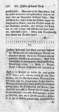 XX. Buch vom Zustand der Kirche und der rechtmäßigen Gewalt des römischen Pabst.