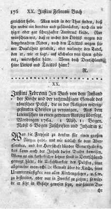 XX. Buch vom Zustand der Kirche und der rechtmäßigen Gewalt des römischen Pabst.