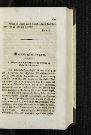 Allgemeine Schullehrer-Conferenz im Bade Niedernau : [Mannigfaltiges]