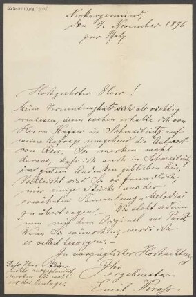 Brief an B. Schott's Söhne : 04.11.1896