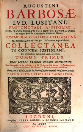 Collectanea in Codicem Justiniani. 1