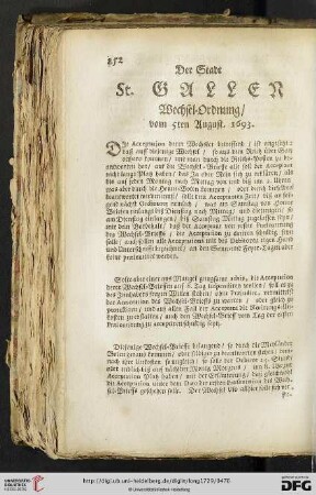 Der Stadt St. Gallen Wechsel=Ordnung