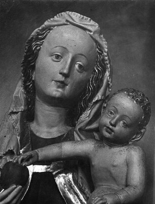 Madonna : Madonna. Holz, geschnitzt, gefaßt (um 1440; H. Multscher) Bruststück. Bad Schussenried, Pfarrkirche Sankt Magnus