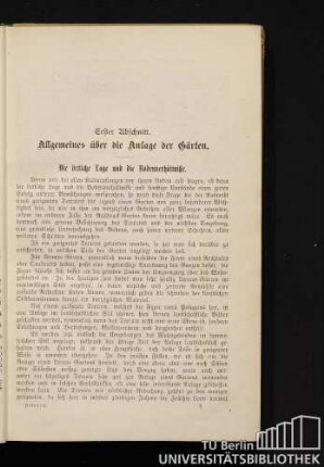 Erster Abschnitt. Allgemeines über die Anlage der Gärten.