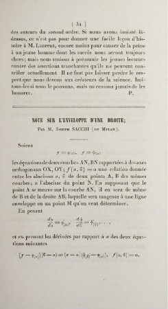 Note sur l'enveloppe d'une droite.