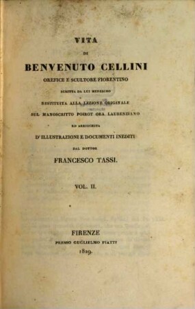 Vita di Benvenuto Cellini orefice e scultore fiorentino, 2