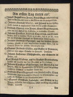 Am ersten Tag treten auf
