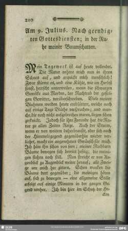 Am 9. Junius. Nach geendigten Gottesdiensten; in der Ruhe meiner Baumschatten