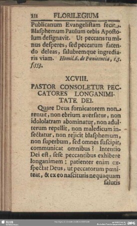 XCVIII. Pastor Consoletur Peccatores Longanimitate Dei