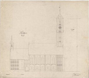 Gsaenger, Gustav; München, Gabelsbergerstr.; St. Markus, Umbau und Neugestaltung - Fassaden- u. Treppenhausumbau, Westfassade (Ansicht)