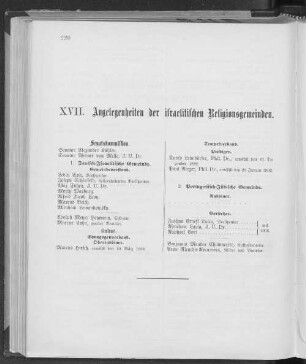 XVII. Angelegenheiten der israelitischen Religionsgemeinden.