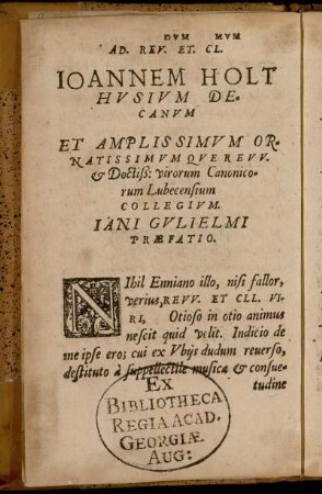 Ad ... Ioannem Holthusium Decanum Et ... Iani Gulielmi