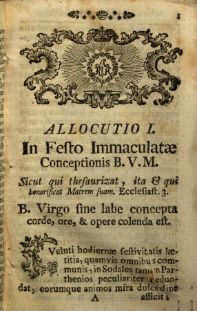 Officia Sodalis Mariani In Allocutionibus Partheniis Declarata : A Congregatione Majori Academica Salisburgensi Sub Titulo Beatissimae Virginis Matris Dei Mariae Gloriose In Coelos Assumtae Partheniis DD. Sodalibus In Xenium Oblata Calendis Januarii M.DCC.LXV.
