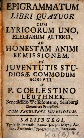 Epigrammatum libri quatuor : cum lyricorum uno, elegiarum altero