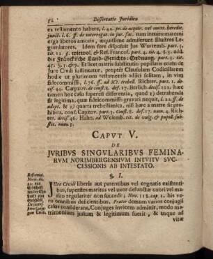 Caput V. De Juribus Singularibus Feminarum Norimbergensium Intuitu Svccessionis Ab Intestato.