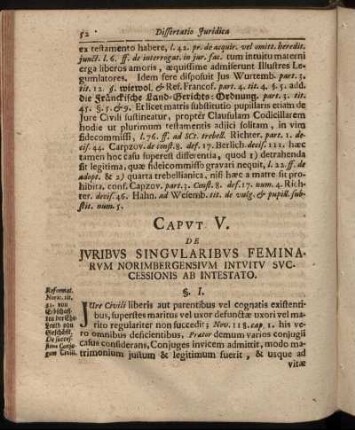 Caput V. De Juribus Singularibus Feminarum Norimbergensium Intuitu Svccessionis Ab Intestato.