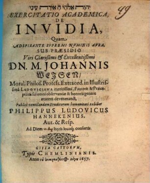 Exercitatio acad. de invidia