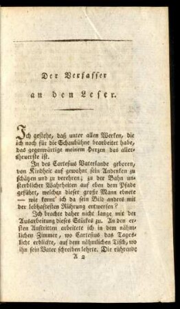 Der Verfasser an den Leser.