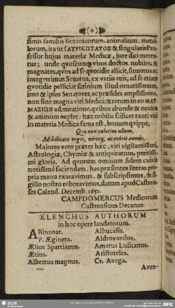 Elenchus Authorum in hoc opere laudatorum